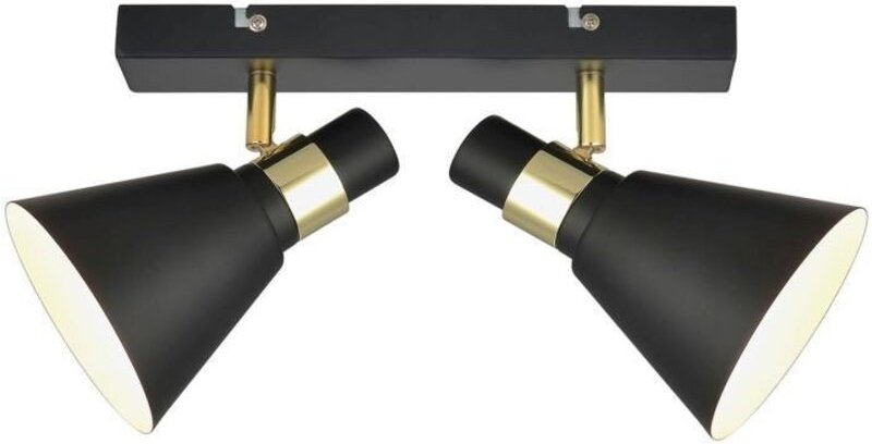 Biagio - Industrie- und Retro-Wandleuchte Black Matt, Gold 2 Light mit Black Matt, White Shade, E14 - Italux