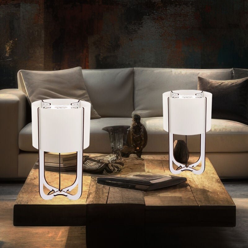 Tischleuchte Holz weiß Nachttischleuchte Textilschirm Beistellleuchte Tischlampe, mdf, led 1,27W 110Lm 6500K, DxH 15x25 ...