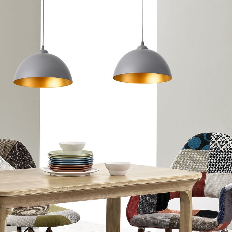 2er-Set Hängeleuchte Toulon Metall Grau-Gold Lux.pro