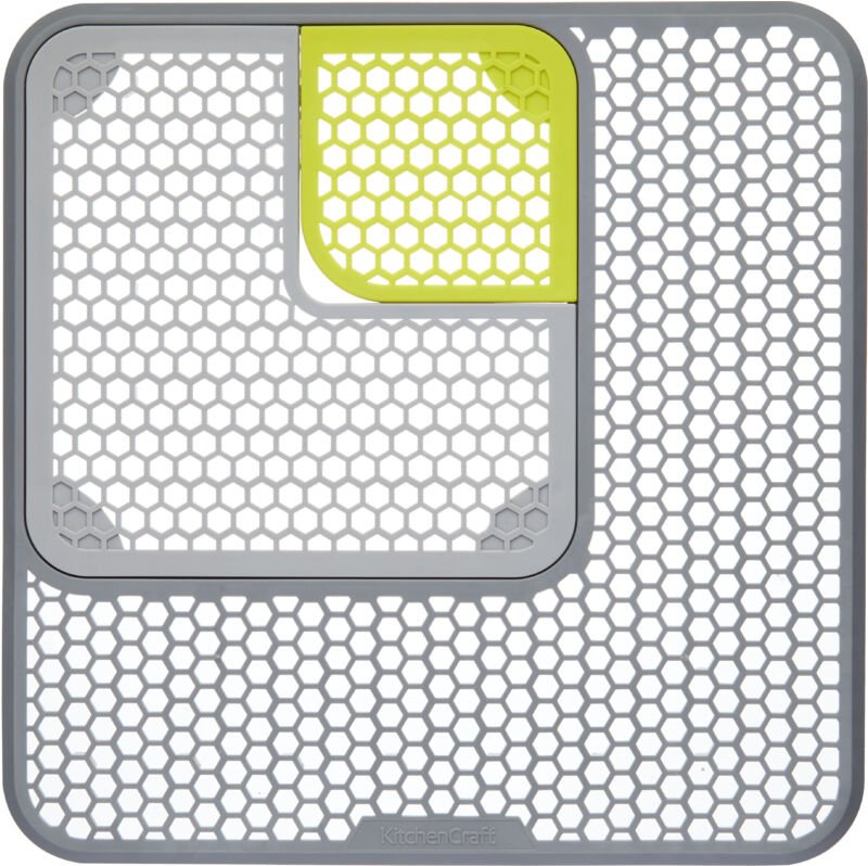 KitchenCraft Set of 3 verstellbare Schutzmatten für Spülen of Kunststoff, 30,5 x 30,5 cm, Farbe Grau/Grün