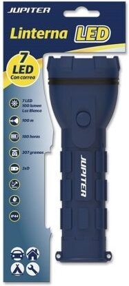 Jupiter - Taschenlampe de weißes Licht 7 led 100lm - Gehäuse de Gummi - Widerstandsfähigkeit ip44 - Betrieb mit 2 d r20 ...