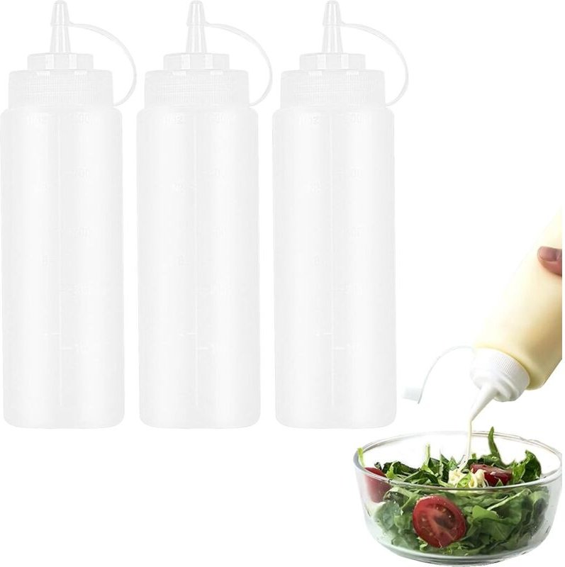 Set mit 3 Quetschflaschen, 500 ml, Kunststoff, mit Dosierer, Salatdressing-Shaker, zum Malen, Backen, für Ketchup, schar...