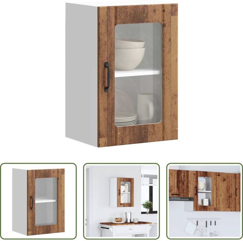 Küchenregal - Küchen-Hängeschrank mit Glastür Lucca Altholz-Optik
