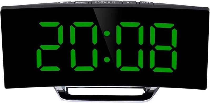 Elektronischer Wecker, gebogenes LED-Display mit Temperaturspiegel, geräuschlose Schlummerfunktion, bunt, batteriebetrie...