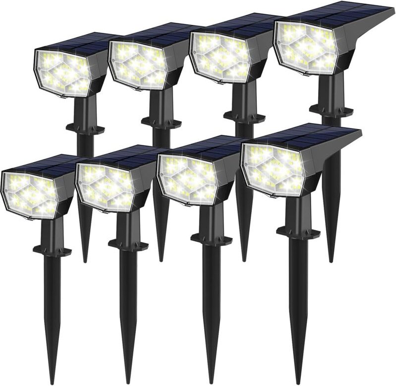 8er-Pack Solar-Strahler für draußen, 64 LED 3 Modi Solarlampe für den Außenbereich, Garten, IP65 wasserdichtes Solar-Flu...