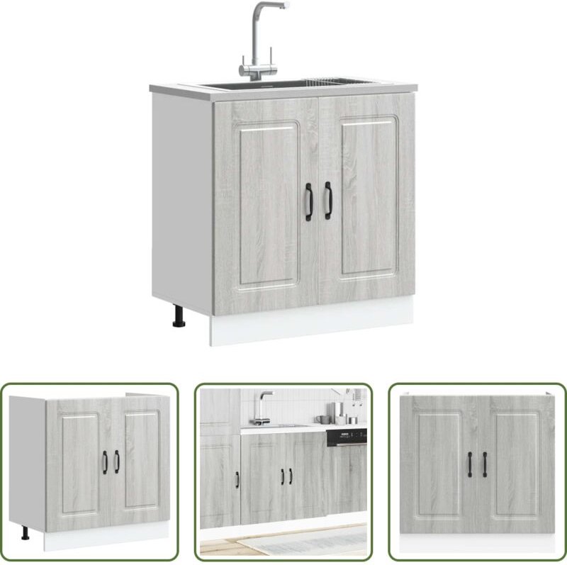 vidaXL Holzwerkstoff - Spülenunterschrank Kalmar Grau Sonoma 80x46x81,5 cm