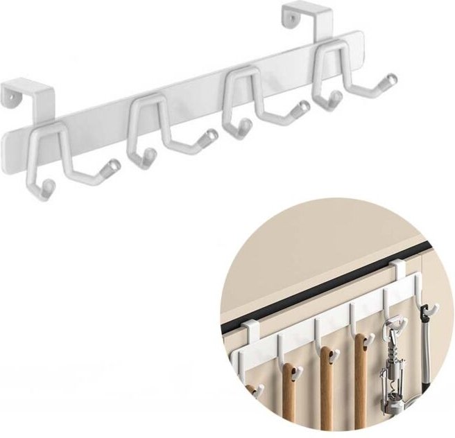 2Stk Türhaken Edelstahl mit 6 Haken ohne Bohren, Moderner Türhänger Weiß für Kleidung Handtücher Accessoires, Küche Bade...