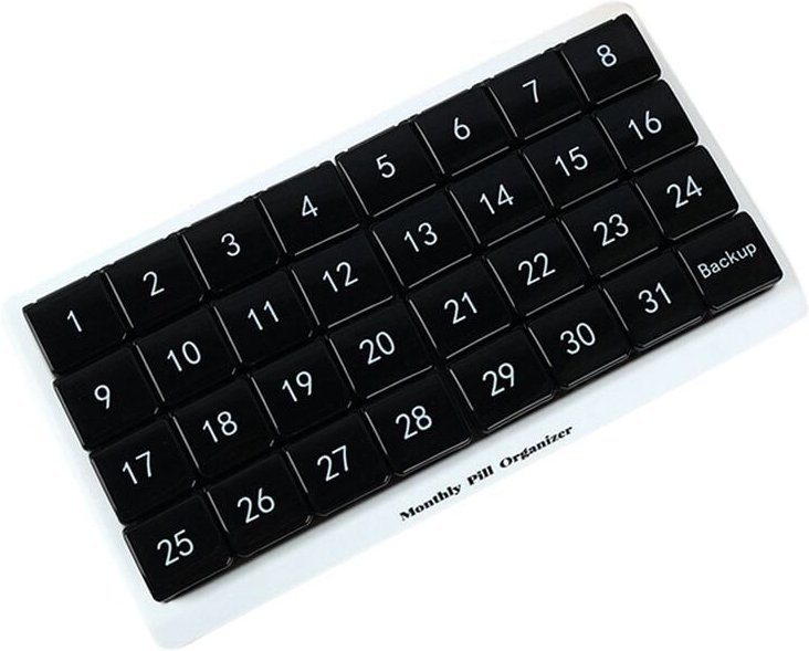 Monats-Pillenbox, 31 Fächer, 1 pro Tag, 4 Wochen, ganzer Monat, 31-Tage-Pillenbox, Schwarz