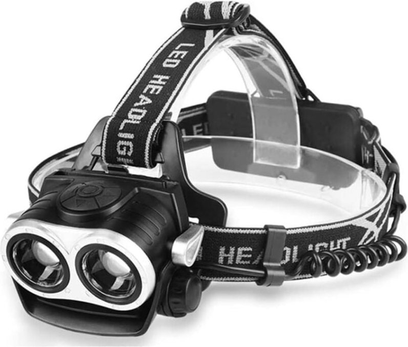 Thumbnail - Qiedie - Wiederaufladbare Stirnlampe, superhelle LED-Stirnlampe, superhelle LED-Stirnlampe, 2 x T6 led, zoombarer Schein...