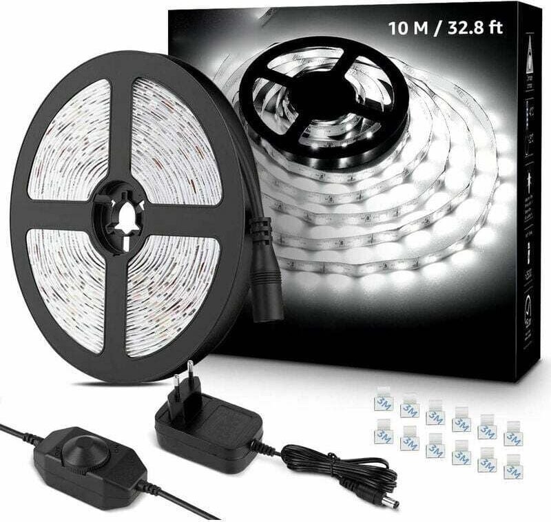 LED-Lichtleiste 10 m, 600 LEDs smd 2835 led Kaltweiß 6000 k LED-Lichtleiste, 16 w 2300 lm Lichtleiste für Möbel, Treppen...