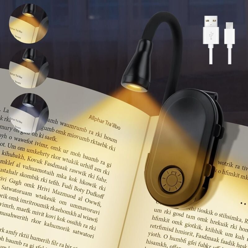 Leselicht, 360° flexibles Bettleselicht, wiederaufladbare LED, 3 Farbdimmmodi, perfektes Clip-on-Leselicht für Bücherlie...
