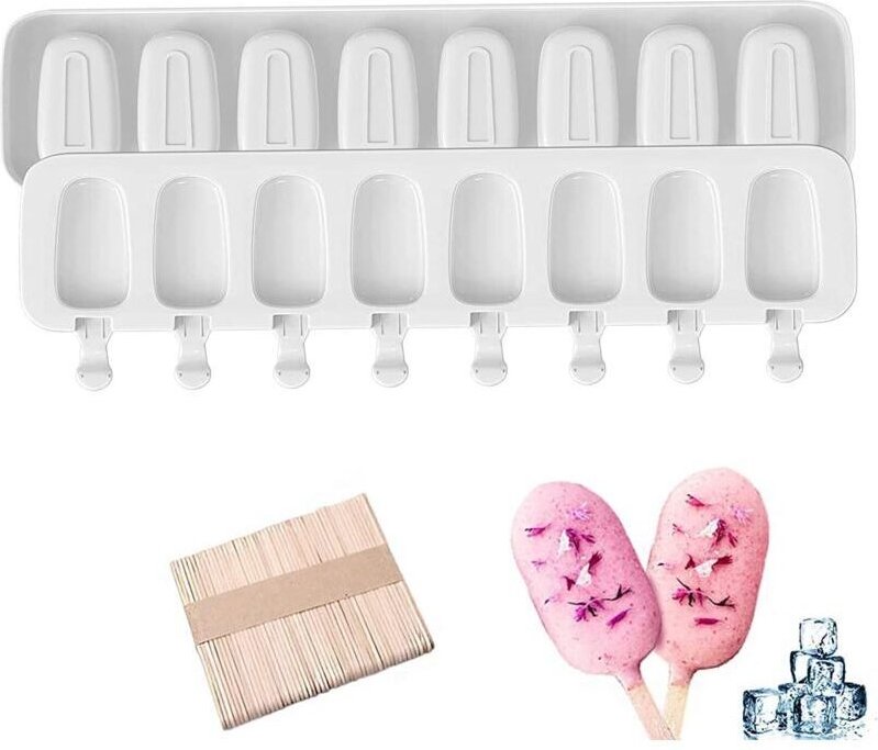 Silikon-Eisformen, Magnum-Kuchenform, 2-teilig + 50 Eisstiele, für selbstgemachtes Eis am Stiel, BPA-frei, antihaftbesch...