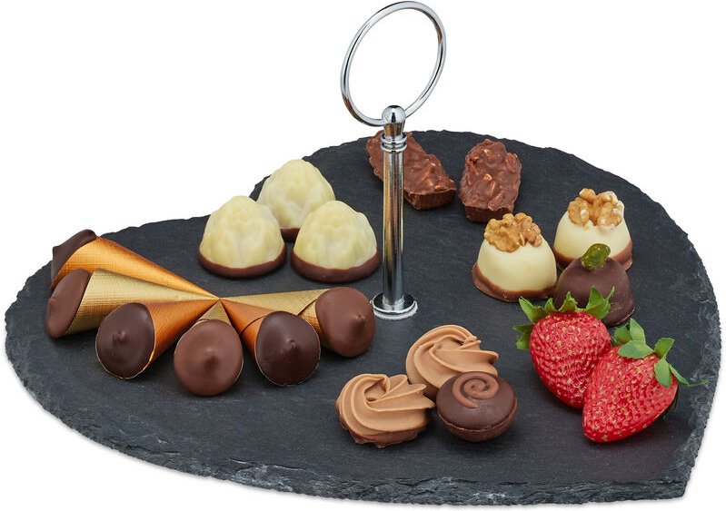 Relaxdays Schieferplatte, Herz, Griff, Servierplatte für Sushi, Käse, Hochzeit, Valentinstag, Schiefertablett, anthrazit