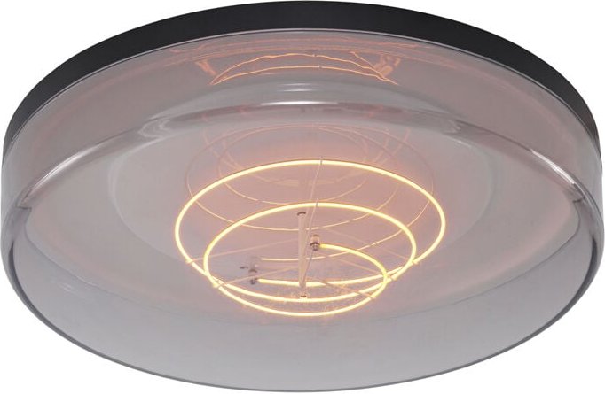 Qazqa - Deckenleuchte Schwarz mit Rauchglas 35,5 cm inklusive dimmbarer led - Fira