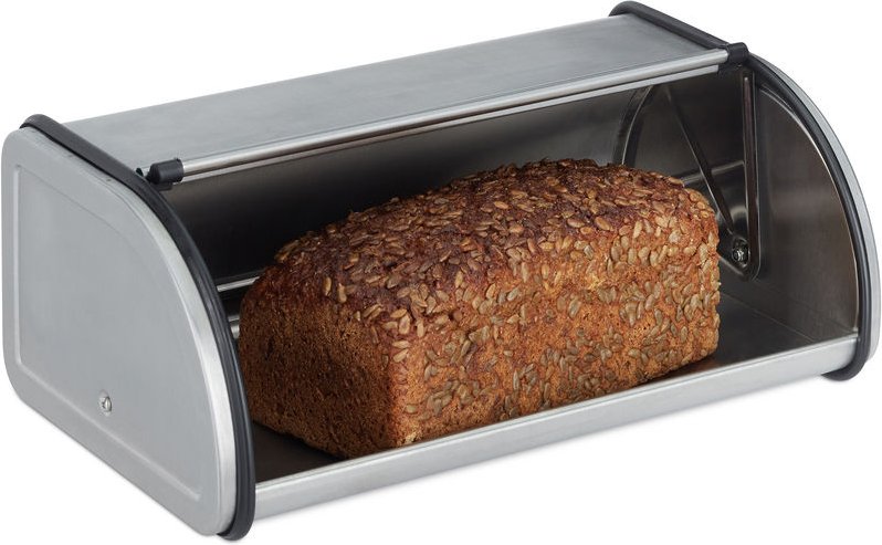 Brotkasten Edelstahl, Kleine Brotbox, Brot frisch halten, flach und Platzsparend, Leicht zu reinigen, Silber - Relaxdays