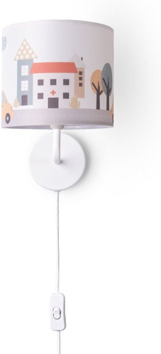 Tischleuchte Kinderzimmer Wandleuchte Straße Feuerwehr Lampenschirm Stoff Rund Wandleuchte - Weiß, Design 2 (Ø18 cm) - P...