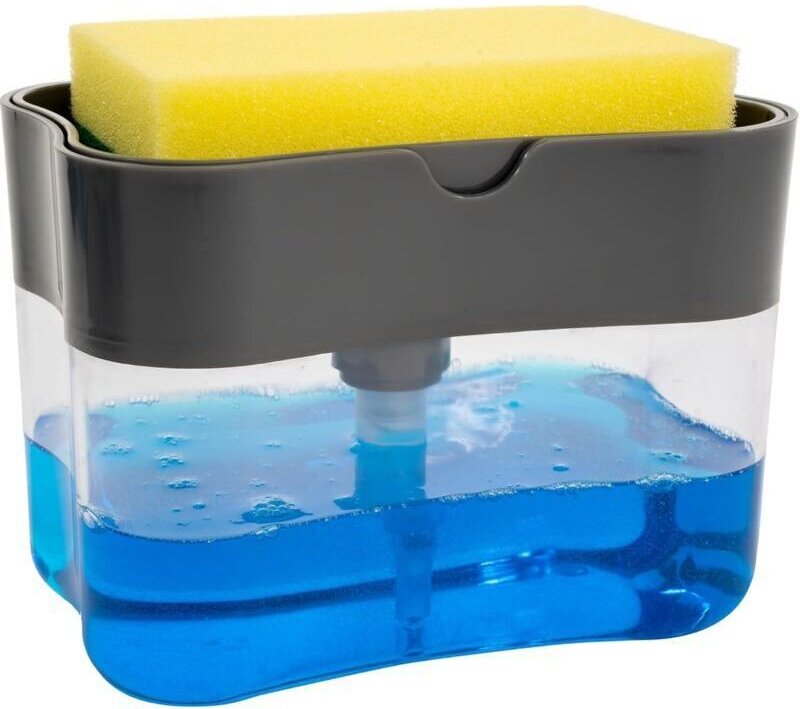 Spülmittelspender und Schwammhalter für die Küchenspüle, 375 ml, grau
