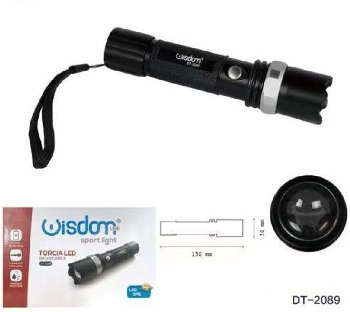 Trade Shop Traesio - Trade Shop - LED-Taschenlampe cree T6, wiederaufladbar, per usb, automatisch einstellbare Helligkei...