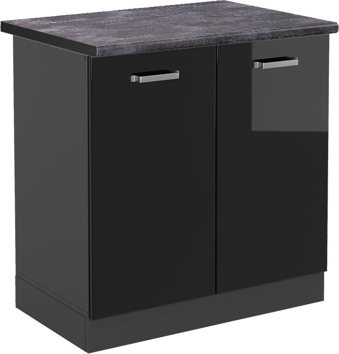 Vicco - Spülenunterschrank R-Line, Schwarz Hochglanz, 80 cm , ap Anthrazit