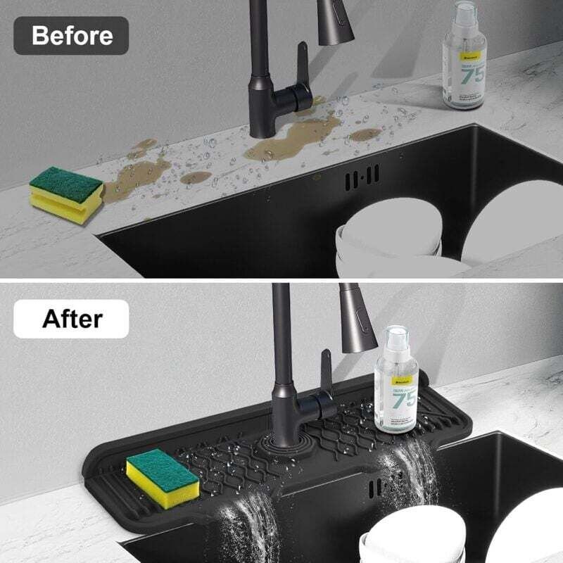 Set mit 2 Spritzschutzleisten für Küchenspülen, Silikon-Wasserhahnpads, 5° abgewinkelt für optimalen Wasserablauf, 90° b...