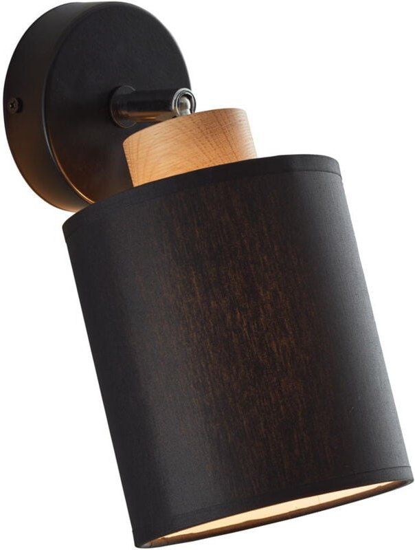 Lampe, Vonnie Wandspot schwarz/holzfarbend, Metall/Holz/Textil, 1x A60, E27, 25W,Normallampen (nicht enthalten) - Brilli...