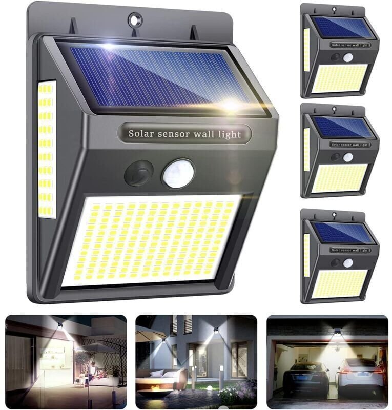 Solarleuchte Außen 4 Stk. 216 led 1000 Lumen Außen mit Bewegungsmelder 300º Weitwinkel Wasserdicht IP65 Wandleuchte für ...