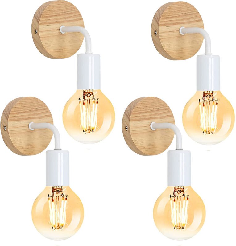 Wandlampe Vintage aus Holz Metall Wandleuchte Schlichte E27 Industrielle für Flur Wohnzimmer Schlafzimmer Esszimmer - Oh...