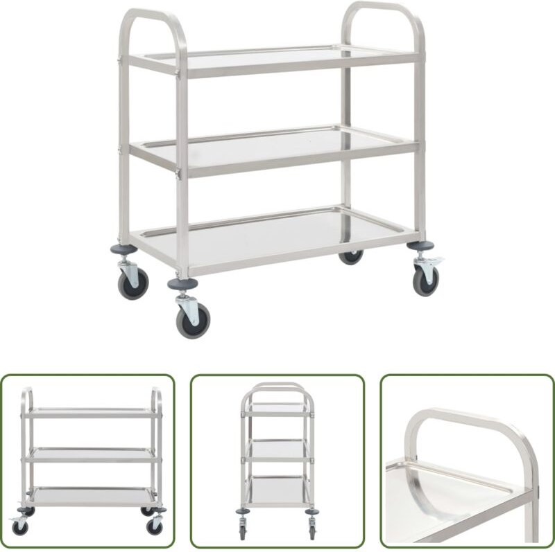 vidaXL 3-Ebenen-Servierwagen - 3-Stufiger Servierwagen 96,5 x 55 x 90 cm Edelstahl