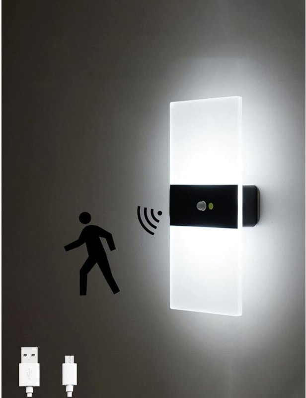 LED-Sensor-Wandlampe, USB-Aufladung, kabelloses Bewegungsmelder-Nachtlicht, automatisches An-/Ausschalten für Schlafzimm...