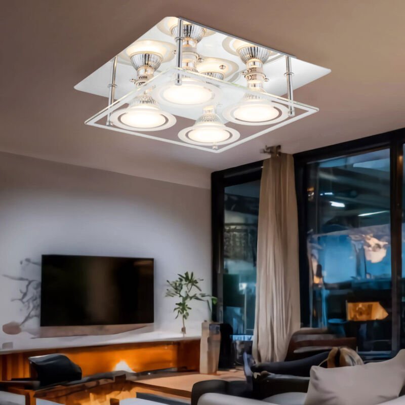 Thumbnail - Deckenleuchte Wohnzimmerlampe Esszimmerlampe Deckenleuchte Schlafzimmerlampe Küchenleuchte, Chrom Glas silber, 4 Flammig...