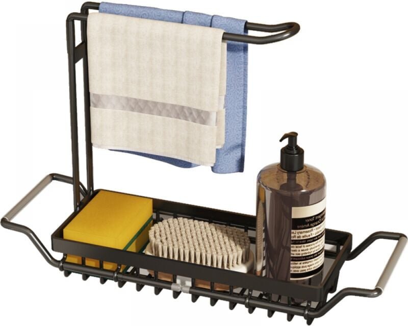 BEBUSINGOTO Edelstahl-Organizer-Regal für die Küchenspüle mit Handtuchhalter zur Aufbewahrung von Bürsten und Lappen