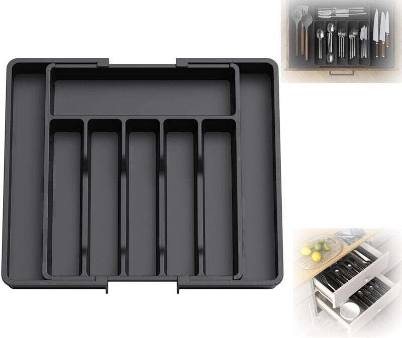 Besteck, erweiterbare Schubladen-Utensilienablage, verstellbarer Schubladen-Organizer für die Küche, kompakte Kunststoff...