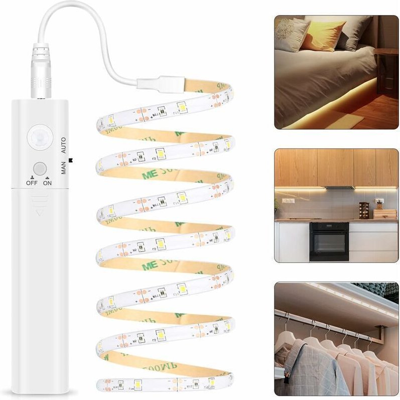 LED-Streifen mit Bewegungssensor – 1 m langer, batteriebetriebener, selbstklebender LED-Streifen, wasserdicht nach IP65,...