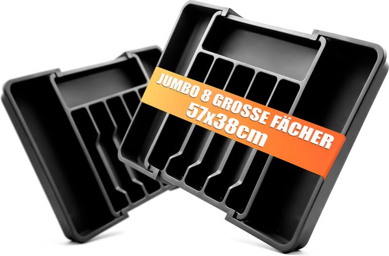BigDean 2 Stück Besteckeinsatz aus Kunststoff in Schwarz – ausziehbarer Besteckkasten für Schubladen – Schubladen Organi...