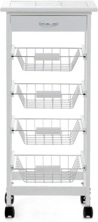 Küchenwagen Calgary mit 4 Körben aus MDF in Weiß 37x37x80