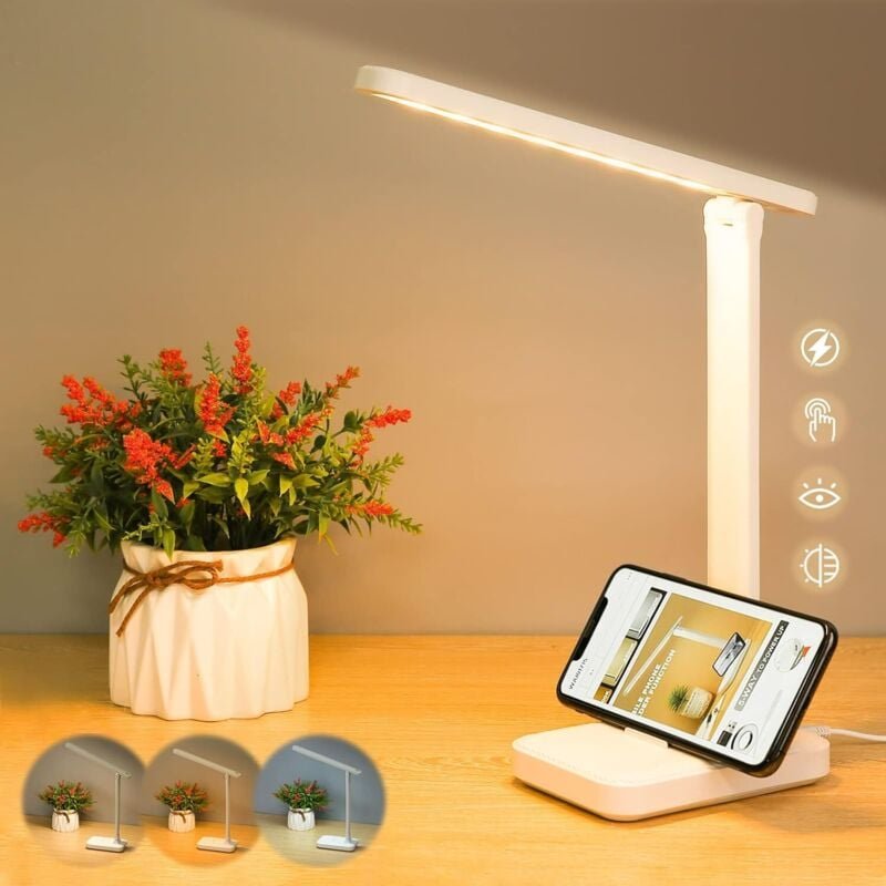 Linghhang - LED-Leseschreibtischlampe mit Touch-Steuerung, 3 Farbmodi, faltbare Nachttischlampe, per usb wiederaufladbar...