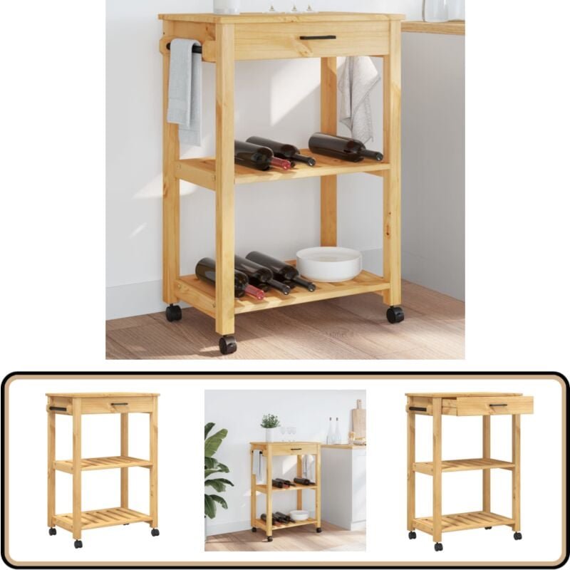 Küchenwagen MONZA 60x40x90 cm Massivholz Kiefer - Holz Küchenwagen - Küchenschrank - Retro Möbel - Kiefernholzmöbel - Vi...