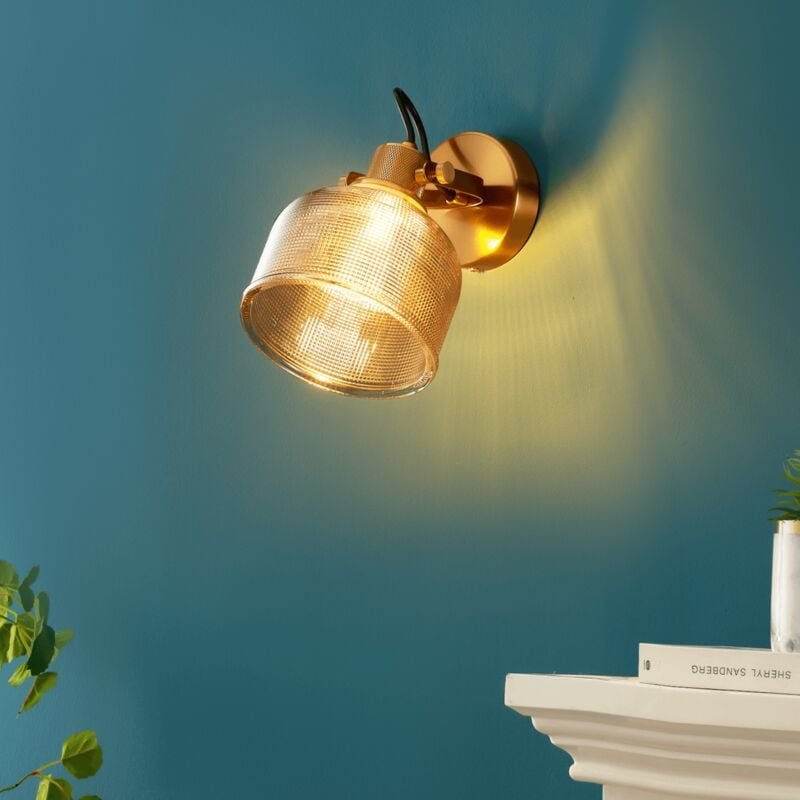 Wandleuchte mit Kuppel aus texturiertem bernsteinfarbenem Glas -Vela