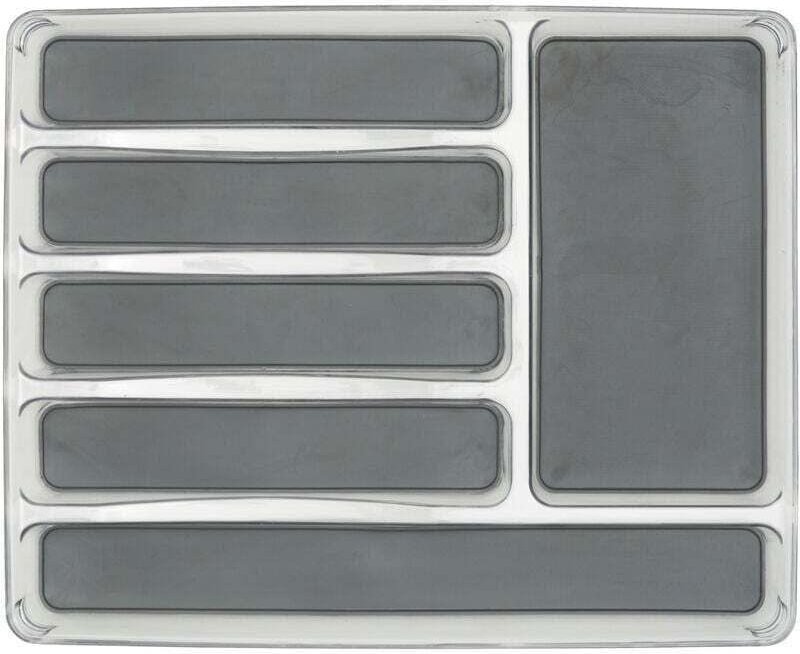 Besteckkasten mit 6 Fächern, Küchenorganisation, rutschfest, passend für Standardschubladen, PET, 32 x 4,5 x 40 cm, tran...