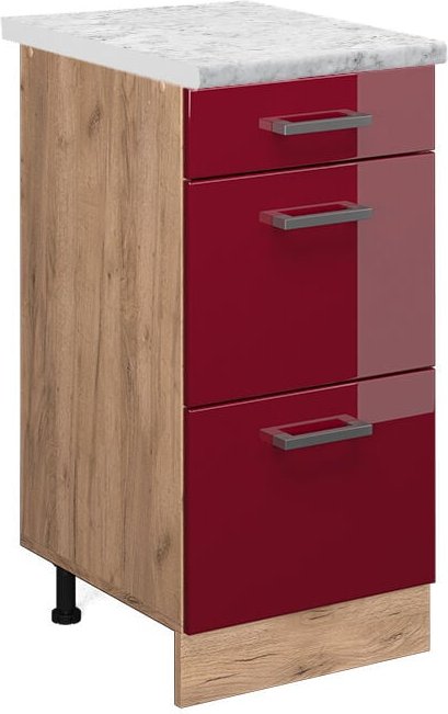 Vicco - Küchenschrank R-Line, Bordeaux Hochglanz, 40 cm ap Marmor