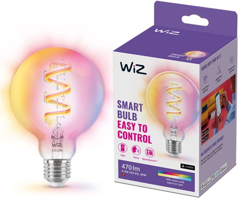 WIZ - LED-Leuchtmittel Filament Globe G95 E27 6,3W warmweiß bis kaltweiß smart rgb Leuchtmittel