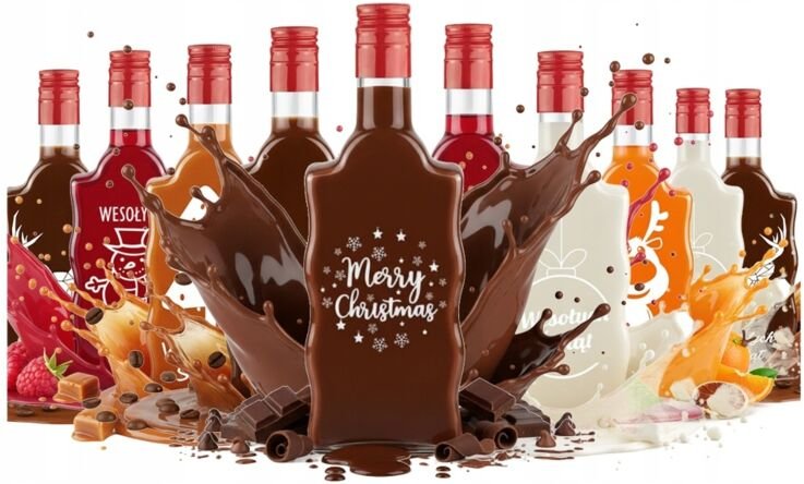 10x FALA Glasflaschen 500ml mit WEIHNACHTSDRUCK als Geschenk für Liköre