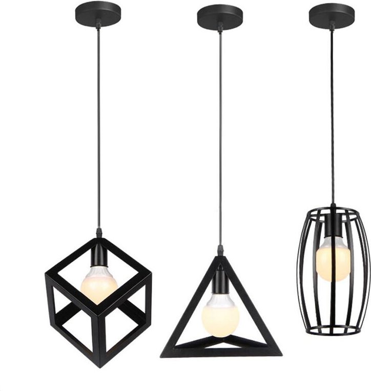 Pendelleuchte für Wohnzimmer, Vintage Kronleuchter im Geometrisch-form, Retro Industrielle Hängelampe mit Eisen Käfig, S...