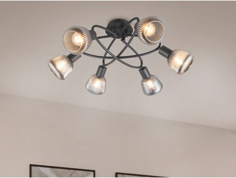 Trio - Große Deckenleuchte tarifa 6-flammig mit Glasschirmen Chrom bedampft, ø 59cm