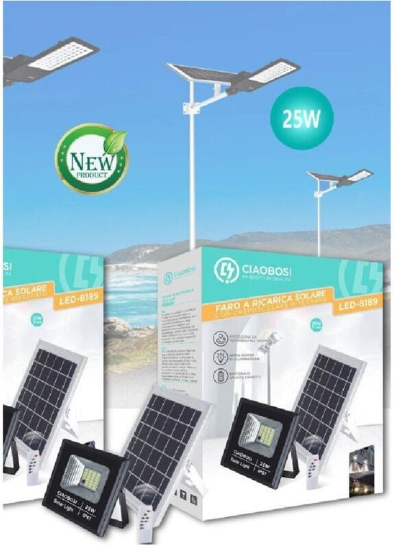 Trade Shop - faro faretto led pannello solare fotovoltaico IP67 25W mit led telecomand -
