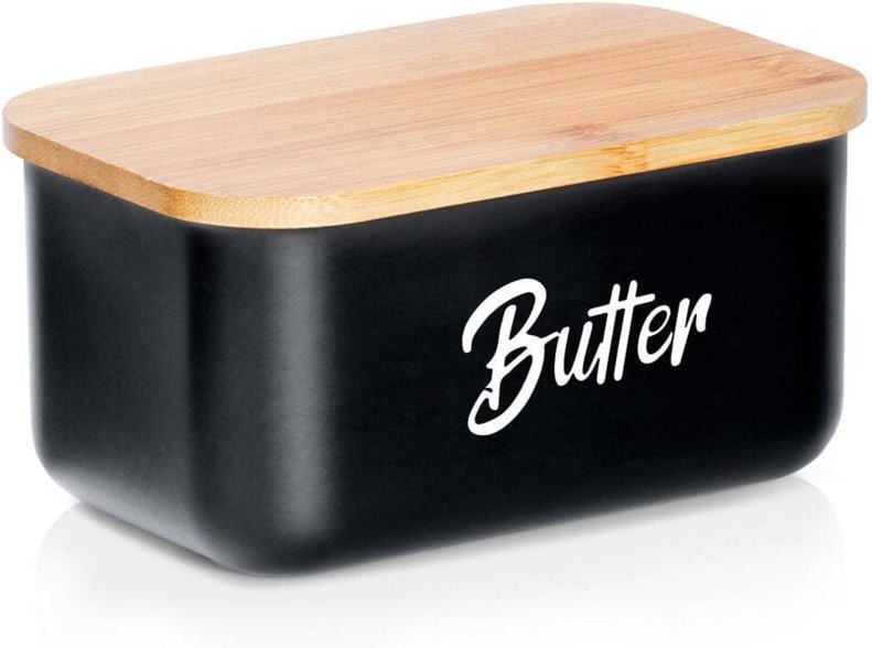 Schwarze butterdose aus edelstahl