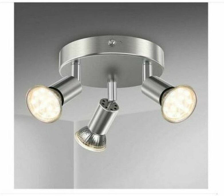 IP44 LED-Deckenspotleuchte – 3 x verstellbare GU10-Leuchtmittel – 3000 K einstellbare Lichtfarbe – Verchromtes Metall un...