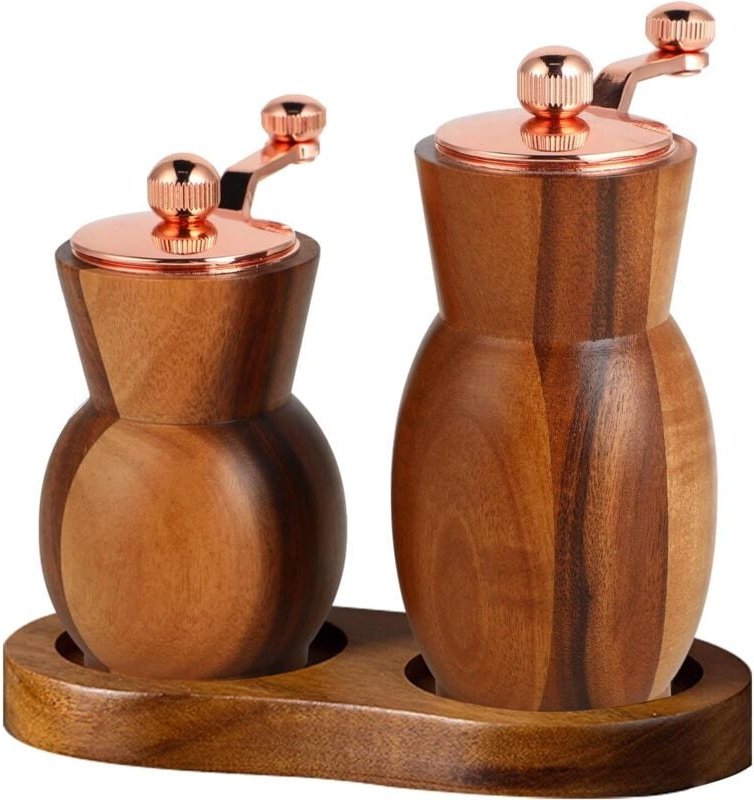2-teiliges Pfeffer- und Salzmühlen-Set aus Akazienholz – Verstellbare grobe und feine Pfeffermühle und Salzmühle – 10 un...