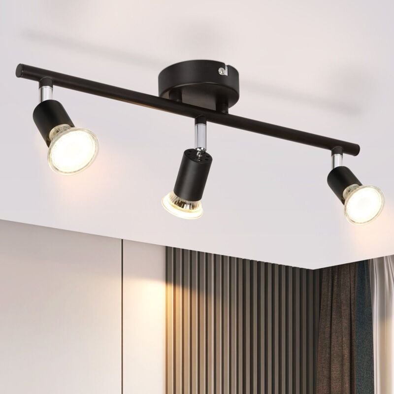 Deckenstrahler Schwarz 3 Flammig Deckenleuchte - Deckenspots Schwenkbar GU10 330° Drehbar Deckenlampe Modern Metall Spot...