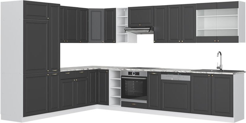 Vicco - Eckküche Fame-Line, Anthrazit Landhaus/Weiß, 347 x 257 cm ohne Arbeitsplatte